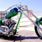 chopper style motorcycle on beach
