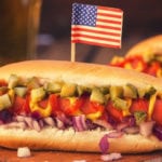 Hot Dog with toppings and American Flag